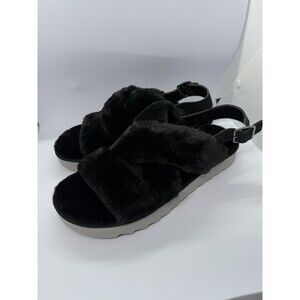 Koolaburra by UGG Adjustable Slide Black Sandals Fuzz'd Out Women 11